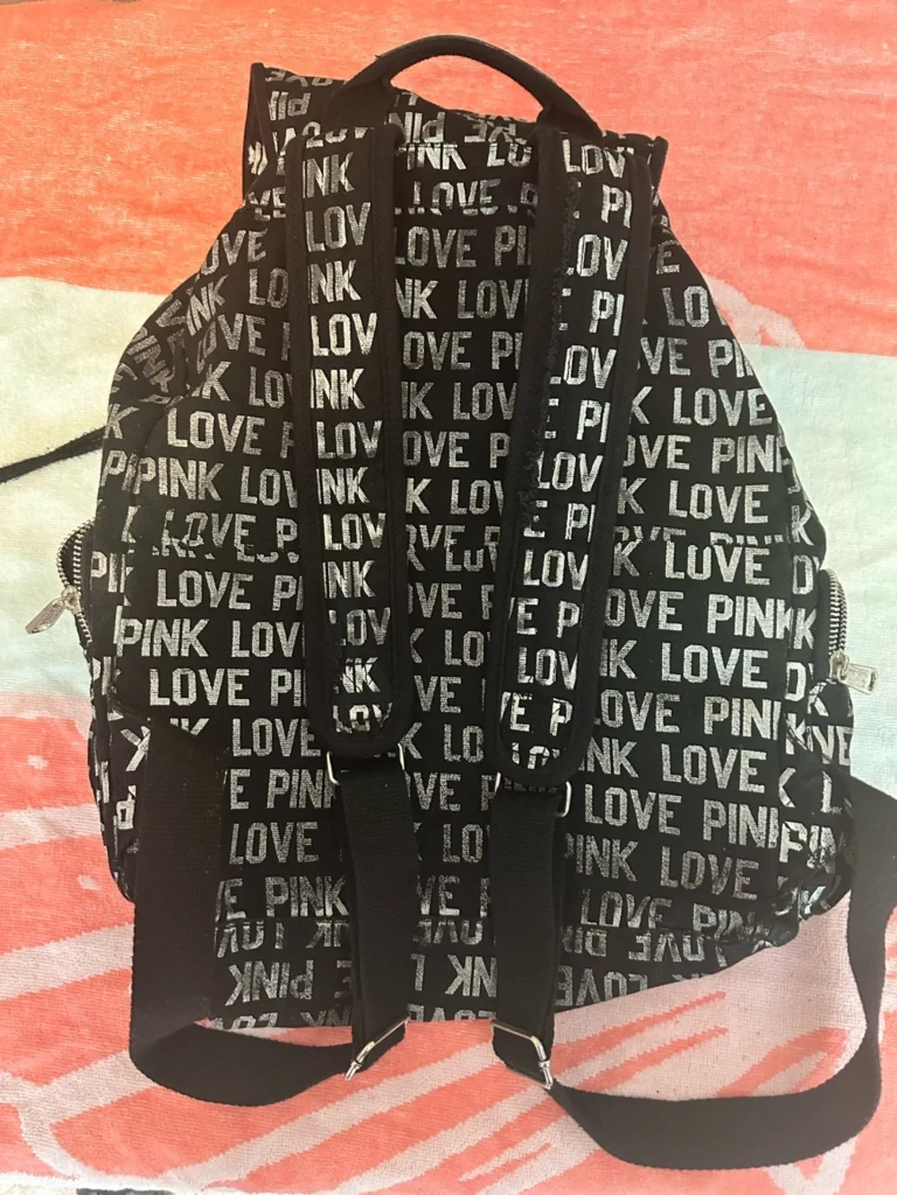 PINK Victoria's Secret Black Logo Print Backpack - Love PINK Victoria's Secret